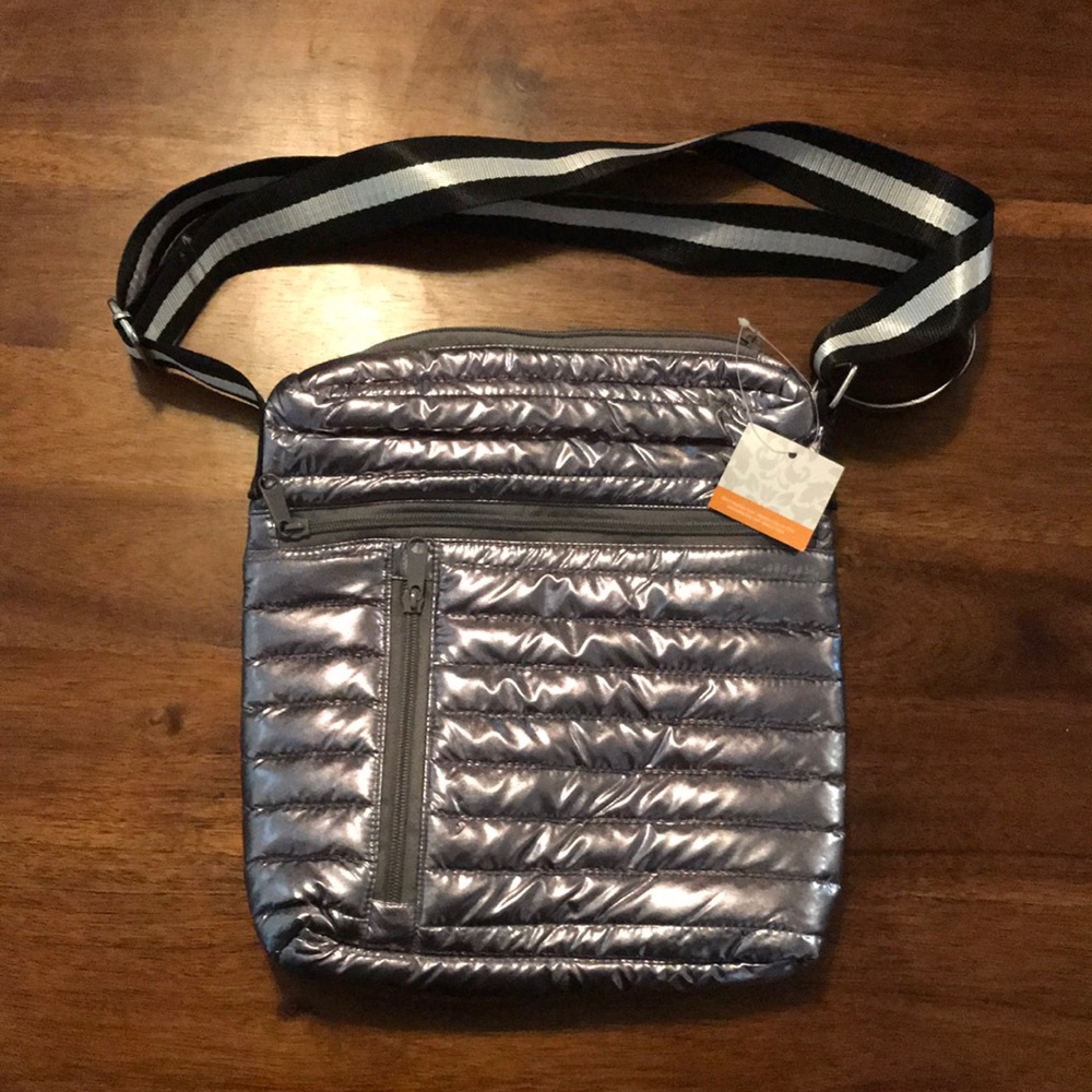 New metallic quilted messenger bag